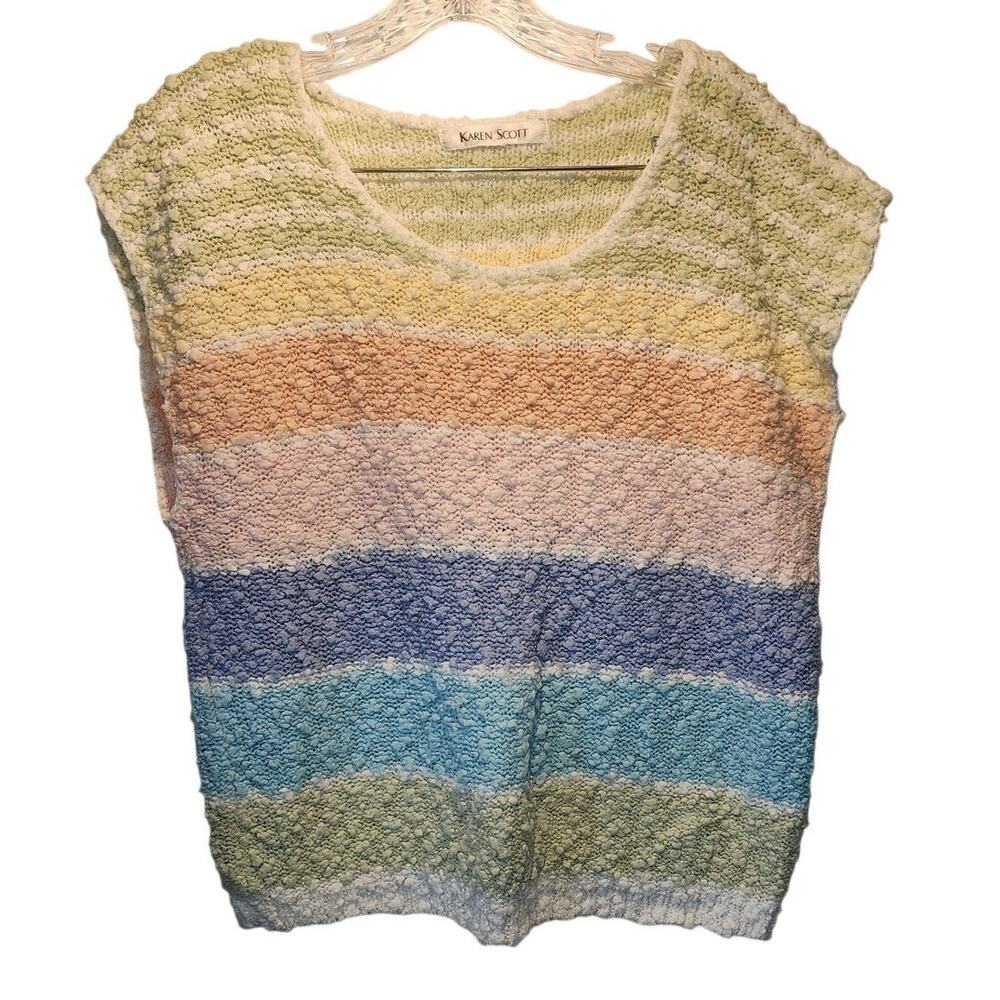 Karen Scott Rainbow Multicolored Sleeveless Sweater L